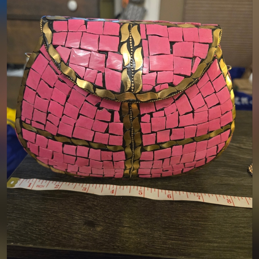 Ramla Pink Mosaic (Clutch/Crossbody) Handmade